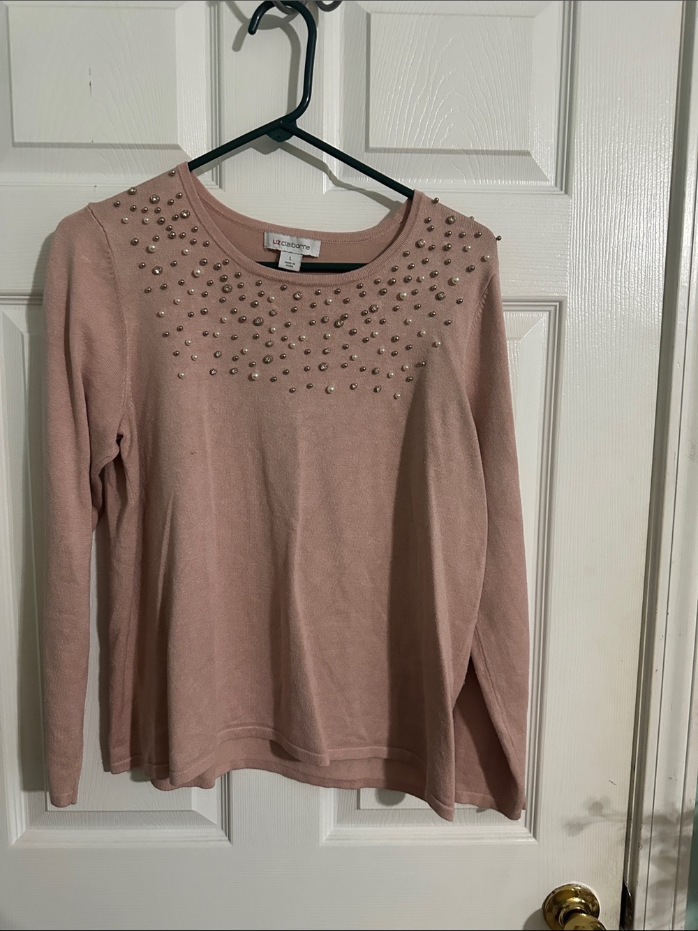 Liz Claiborne Blush Pink Studded Crewneck Sweatshirt